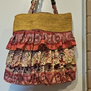 Boho Ruffled Shoulder Bag in Mustard and Pink